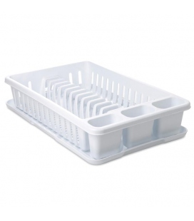 Escurreplatos de plástico color blanco, escurridor de platos, 8.5 x 47 x 38  cm