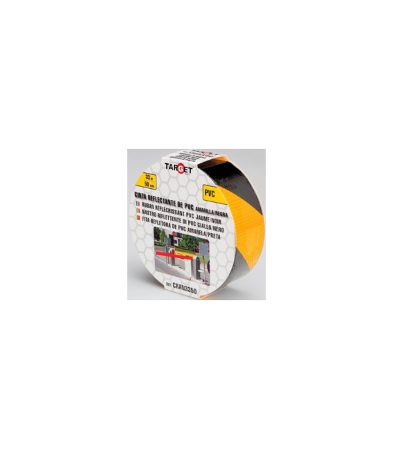 Cinta adhesiva señalización reflectante 50MMx 33mt PVC negra amarilla. TARGET