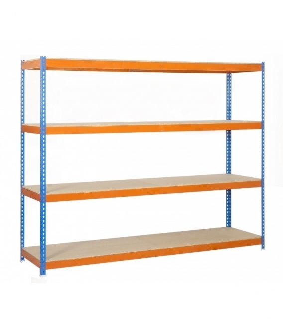 Estantería de media carga Kit Ecoforte 1504-4 Chipboard Azul/Naranja/Madera. SIMONRACK