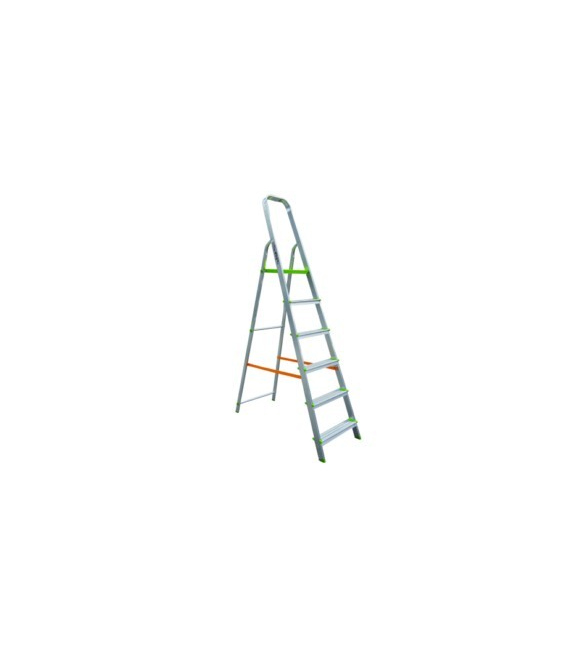 Escalera Domestica Tijera 1,34Mt 6 Peldaños barandilla baja aluminio. VIVAHOGAR