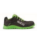 Zapato de seguridad T45 Practice malla transpirable negra/verde. SPARCO