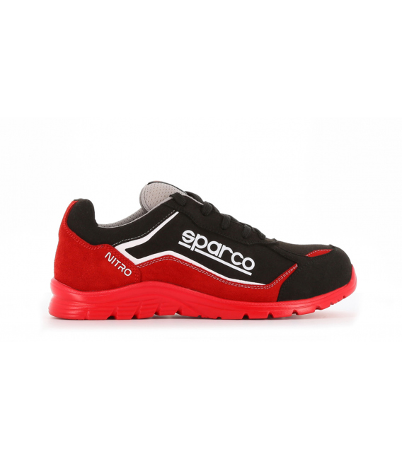Zapato de seguridad T38 negra/roja microfibra cuero. SPARCO