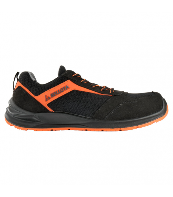 Zapato Seguridad T38 S1P Microfibra transpirable negro naranja FLEX. BELLOTA