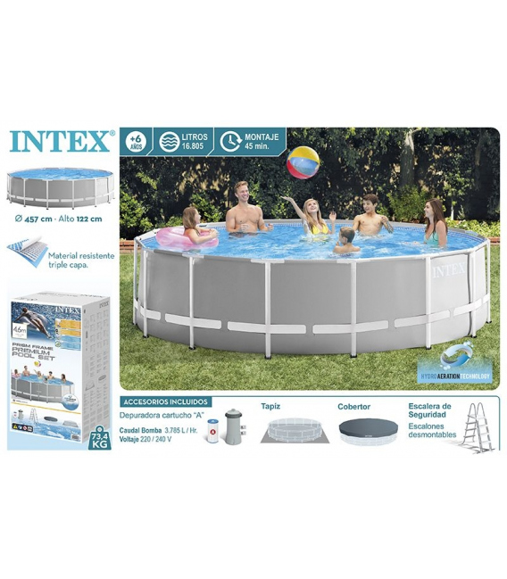 Piscina pvc 457X122cm Premium Pool gris redonda. INTEX