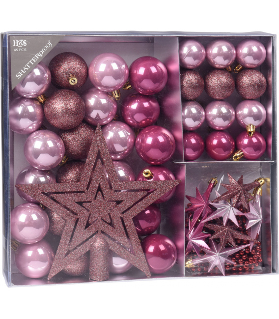 Juego navidad bolas rosa  45pz. KOOPMAN