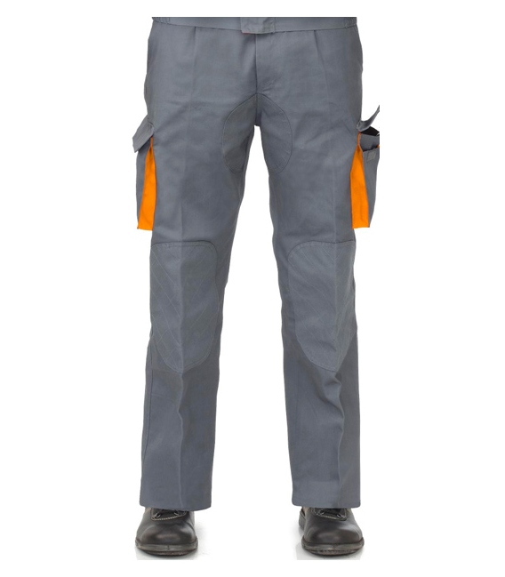 Pantalón trabajo t48 algodón gris/naranja cargo multibolsillos. VESIN