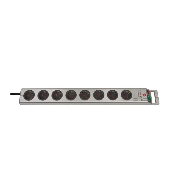 Base múltiple SuperSolidLine color plata con la salida del cable en lado opuesto al interruptor (8 tomas)