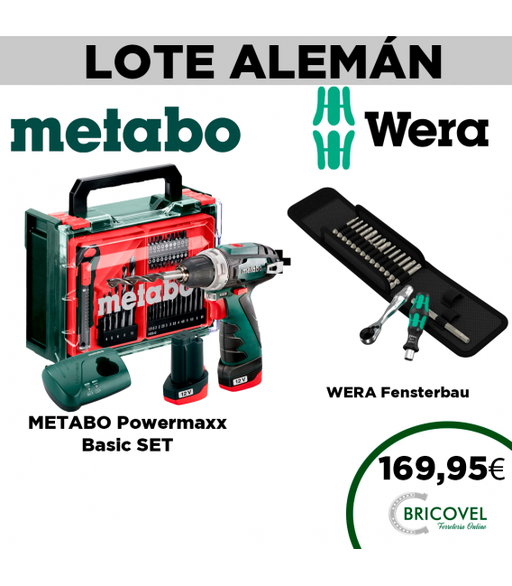 Lote Alemán Compacto: Taladro Metabo PowerMaxx 12V + Puntas Wera Fensterbau